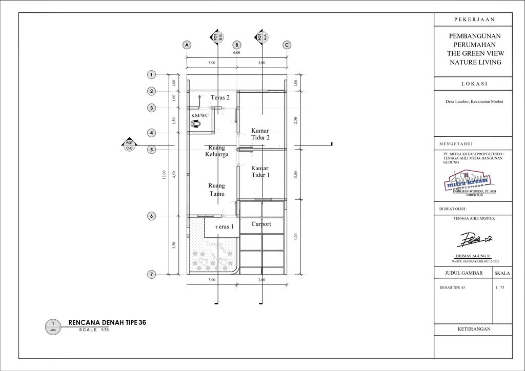 foto denah rumah tipe 36/66 perumahan THE GREEN VIEW - LAMBUR