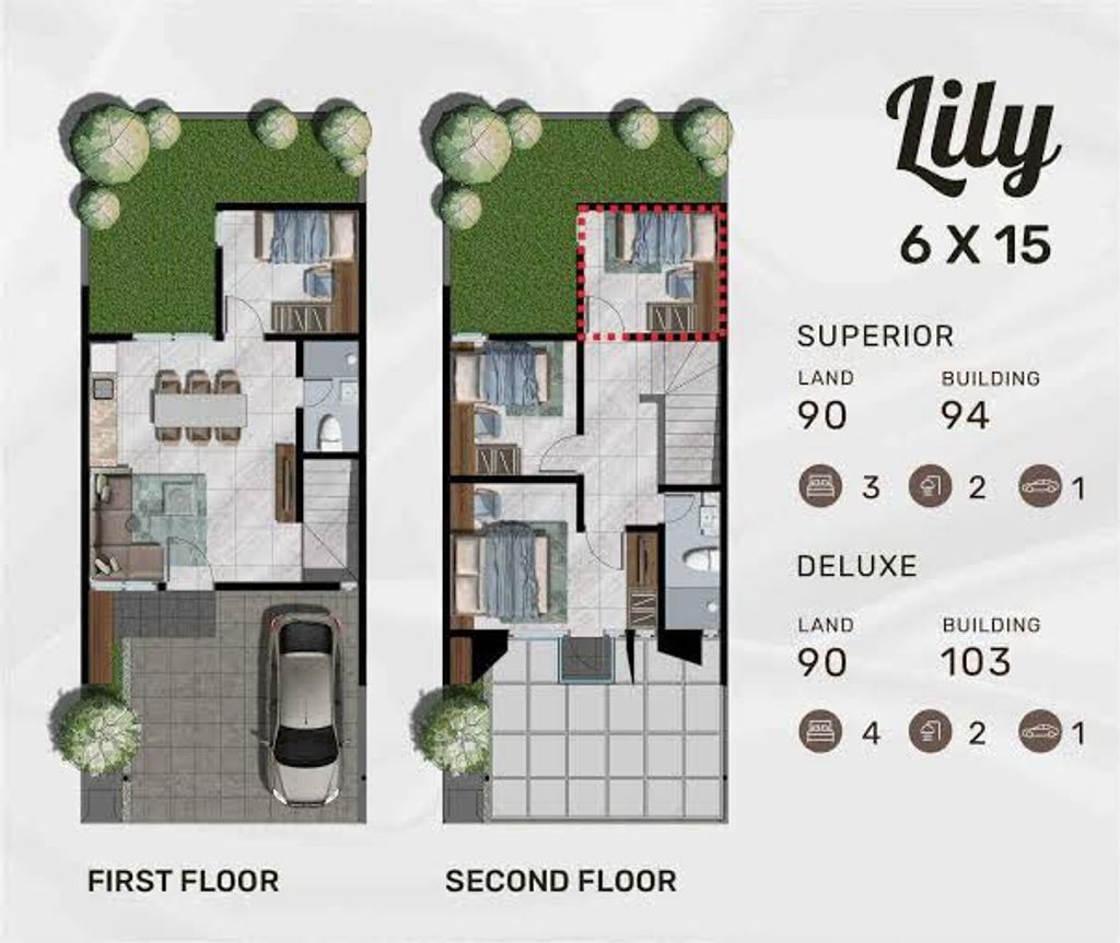 foto denah rumah tipe LILY DELUXE perumahan NORTHWEST HILL CITRALAND