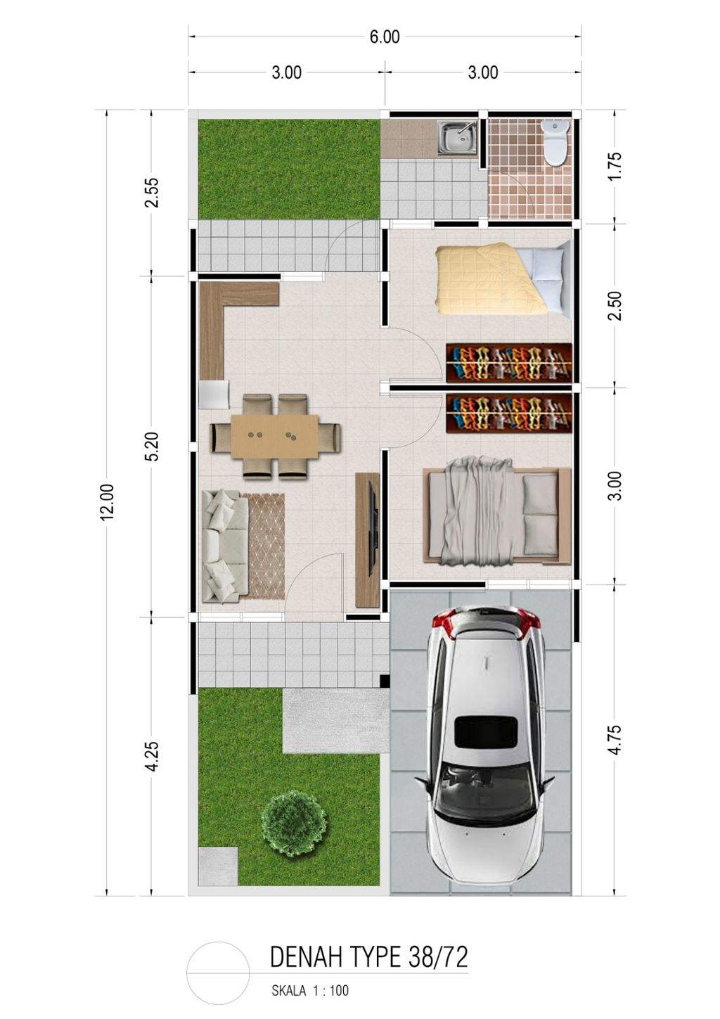foto denah rumah tipe 36/72 perumahan Taman Kertamukti Residence