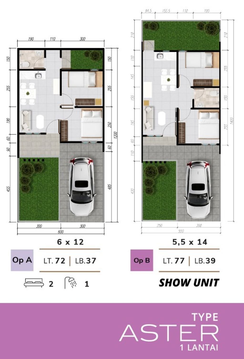 foto denah rumah tipe ASTER 5,5 x 14 perumahan THE CEMANDI
