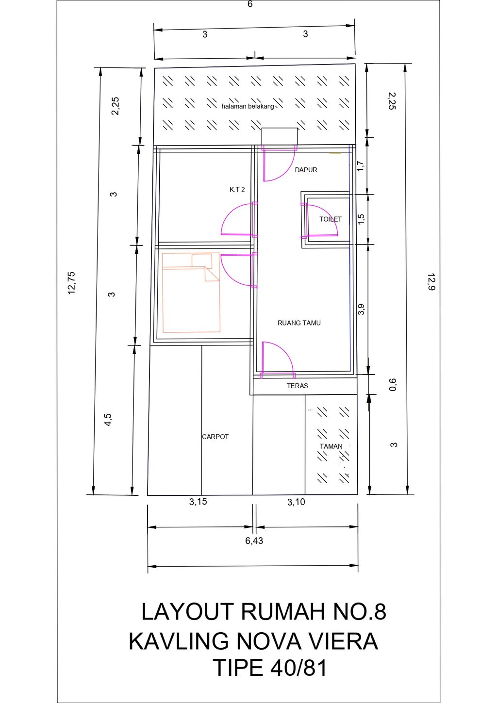 foto denah rumah tipe 40/81 perumahan Nova Viera