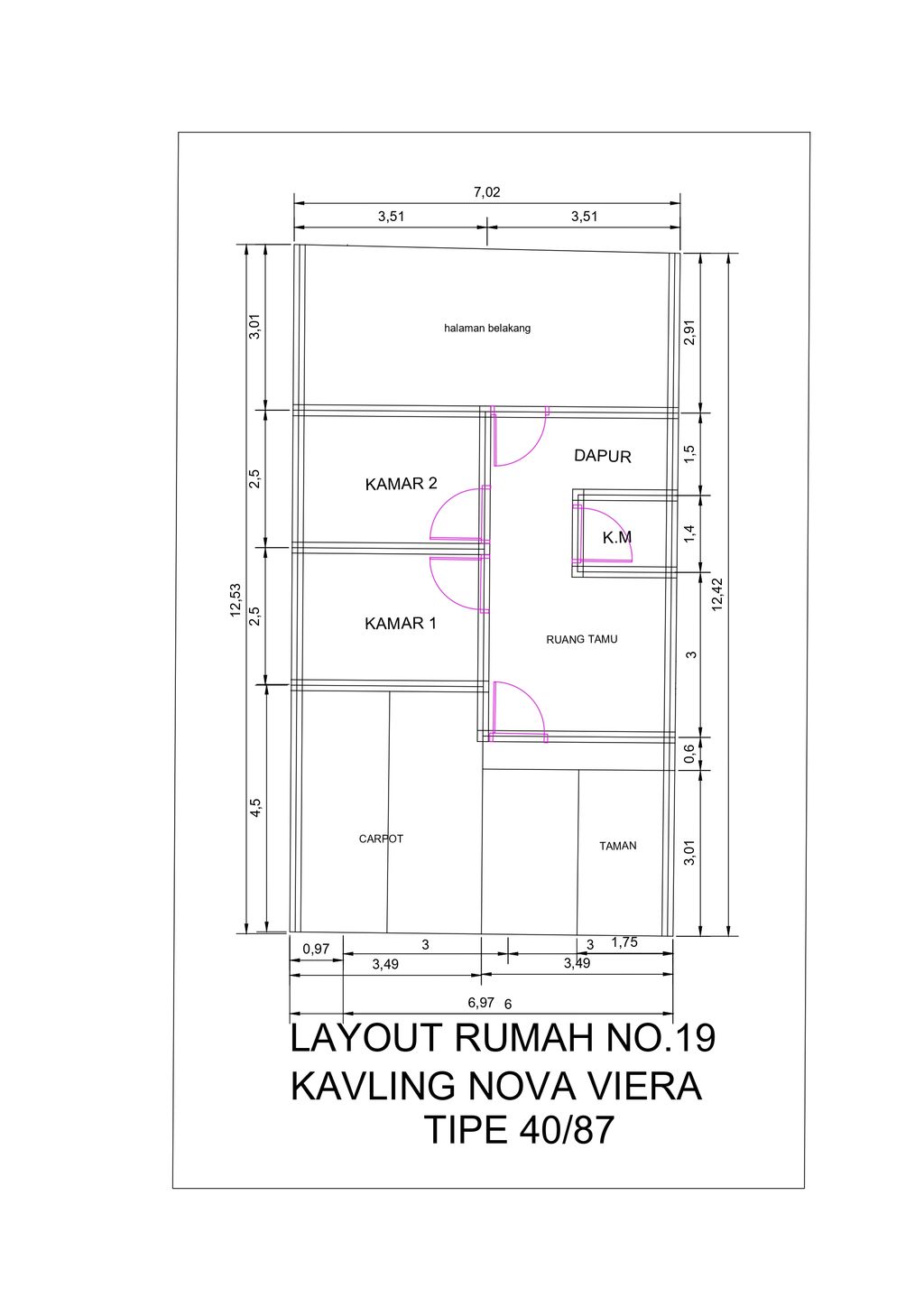 foto denah rumah tipe 40/87 perumahan Nova Viera