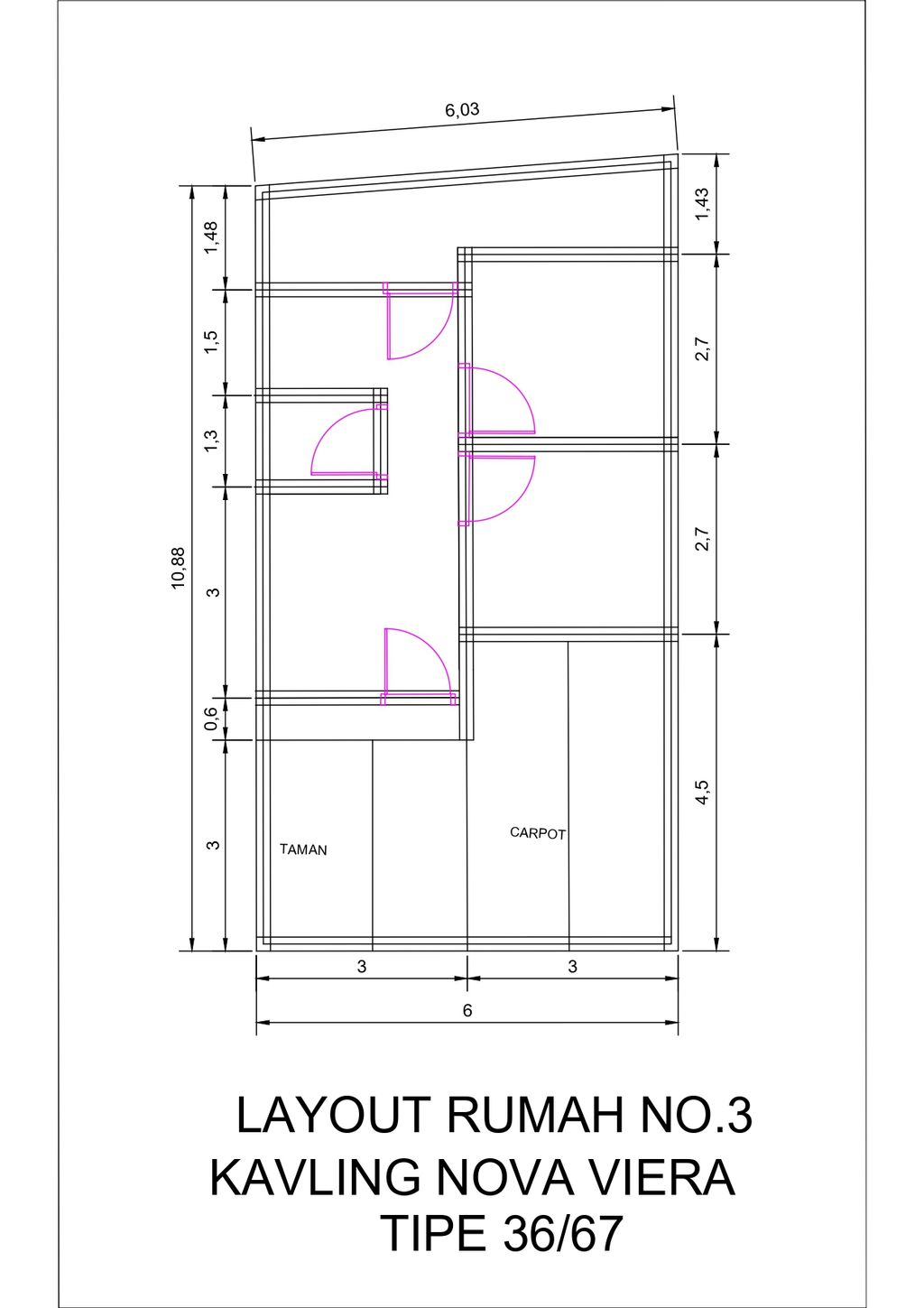 foto denah rumah tipe 36/67 perumahan Nova Viera