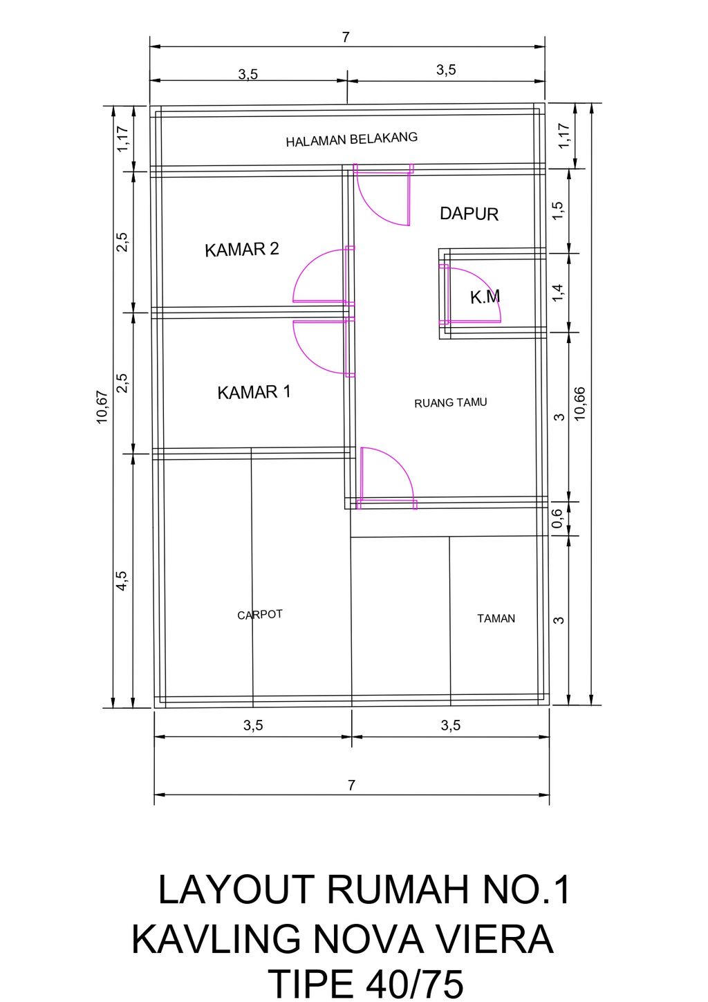 foto denah rumah tipe 40/75 perumahan Nova Viera