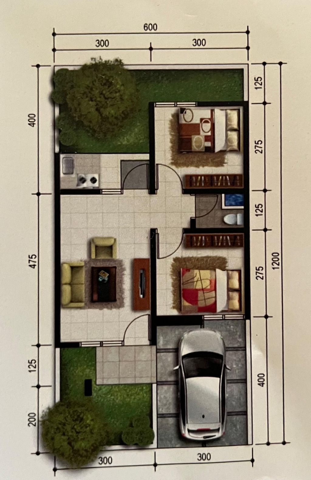 foto denah rumah tipe 29 /72 perumahan WIROGUNAN RESIDENCE TAHAP 1 LANJUTAN