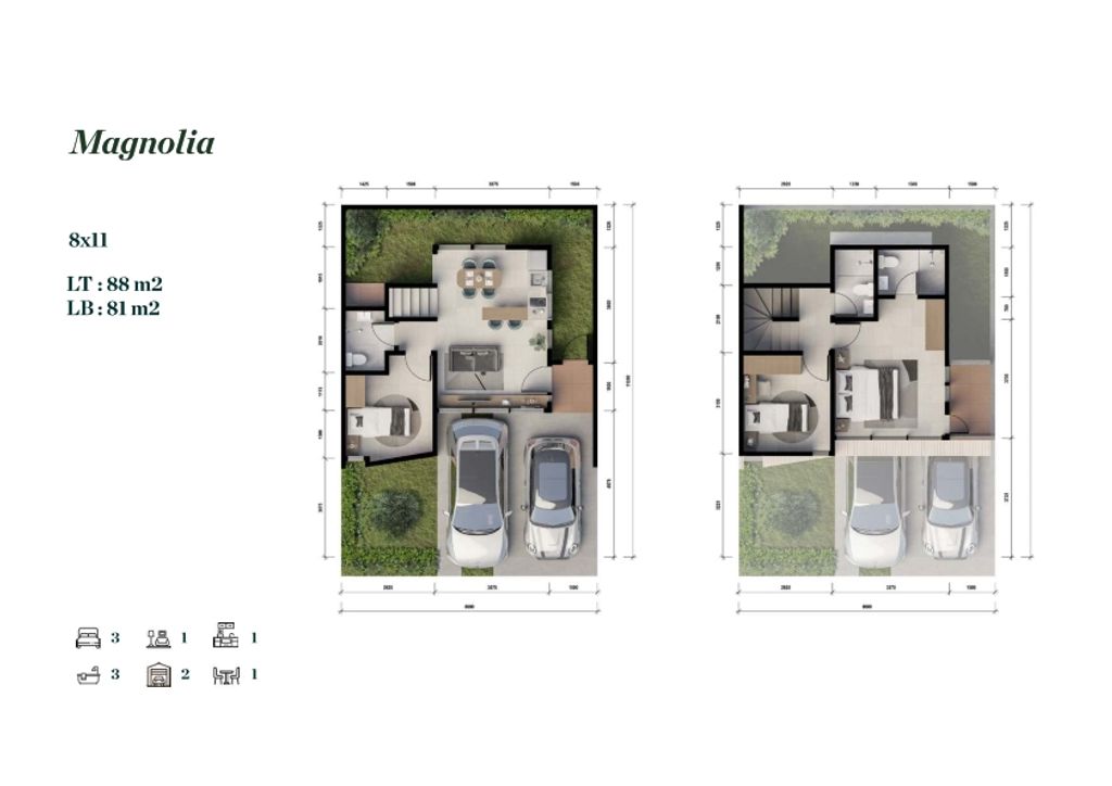 foto denah rumah tipe Cluster Flamboyan Magnolia perumahan GREENWOODS COUNTRY BOGOR CLUSTER FLAMBOYAN TIPE MELATI