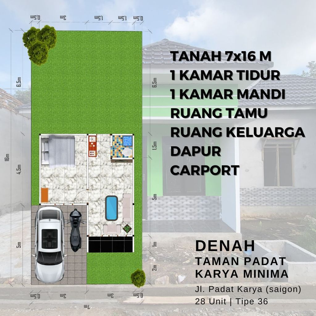 foto denah rumah tipe 36 MINIMA 2025 perumahan TAMAN PADAT KARYA MINIMA
