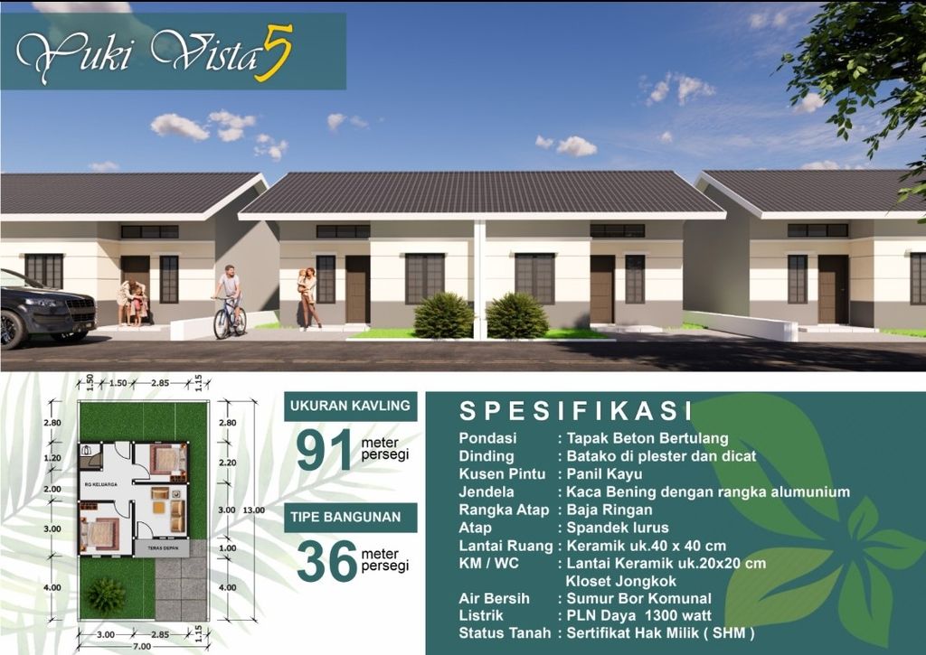 foto denah rumah tipe 36/91 M2 perumahan YUKI VISTA 5