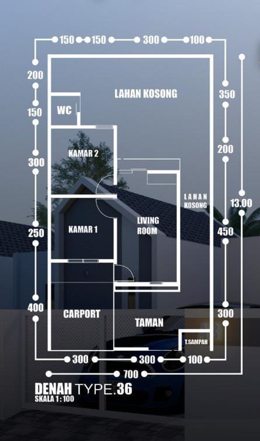 foto denah rumah tipe 36 perumahan Mutiara Land
