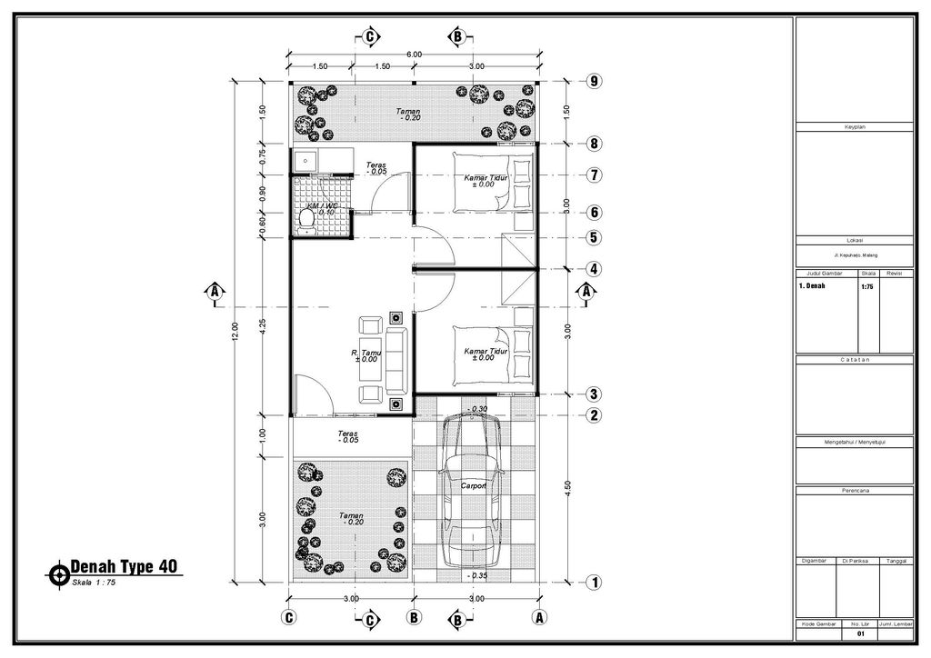 foto denah rumah tipe PALMIER LB 40 LT 77 perumahan Jawara Land
