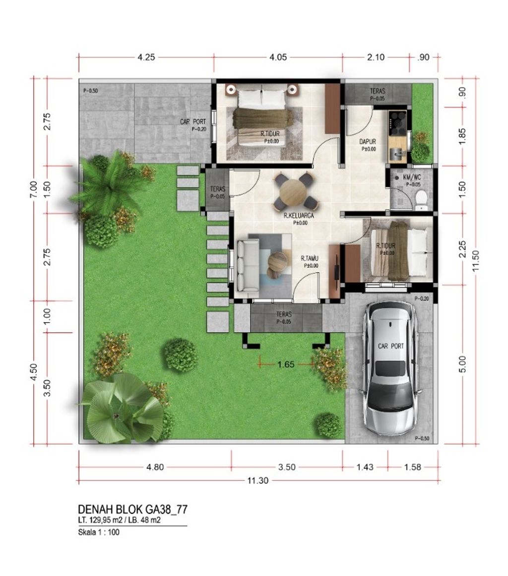 foto denah rumah tipe T-48 POJOK perumahan BULAN TERANG UTAMA DAN KAWASAN NEW CITY MALANG