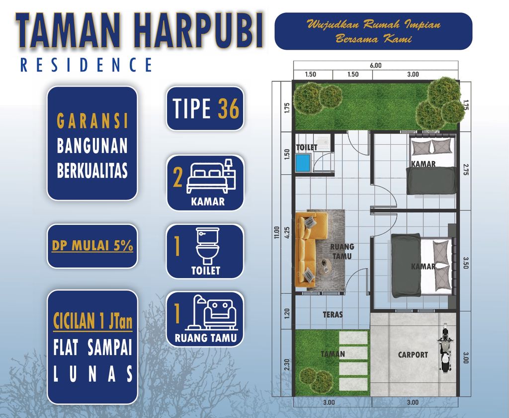 foto denah rumah tipe 36/96 perumahan TAMAN HARPUBI