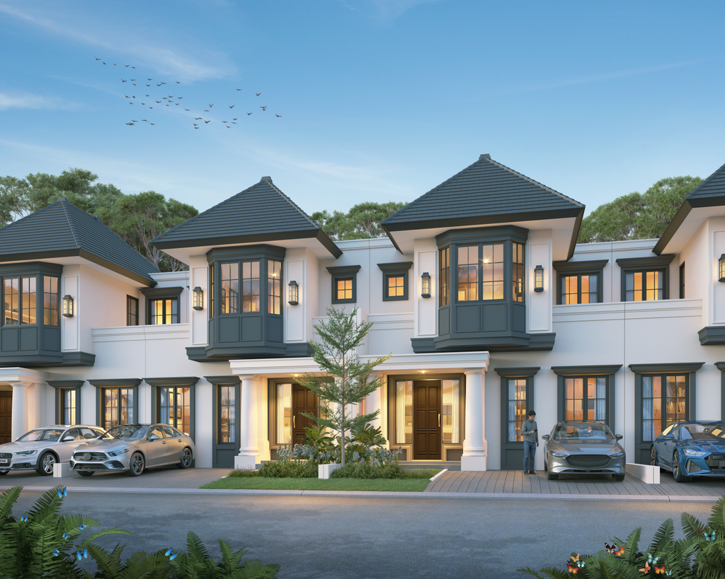 foto tampak rumah tipe LEBAR 8 MODBURY 3CH perumahan CITRALAND CIBUBUR CLUSTER MODBURY