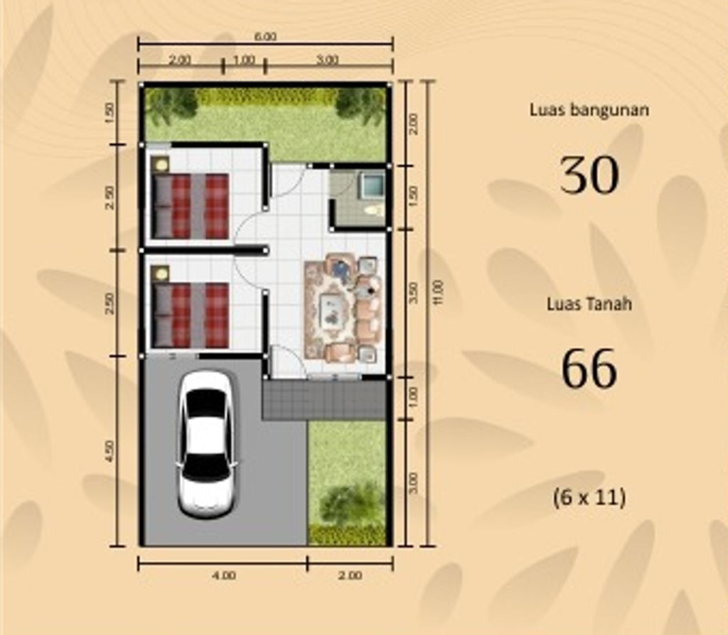 foto denah rumah tipe 30/66 perumahan MUTIARA BANGIL ASRI