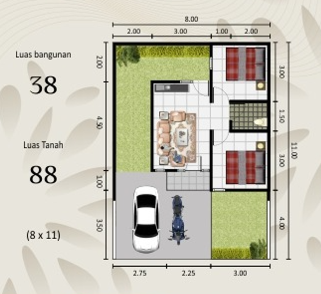 foto denah rumah tipe 38/88 perumahan MUTIARA BANGIL ASRI
