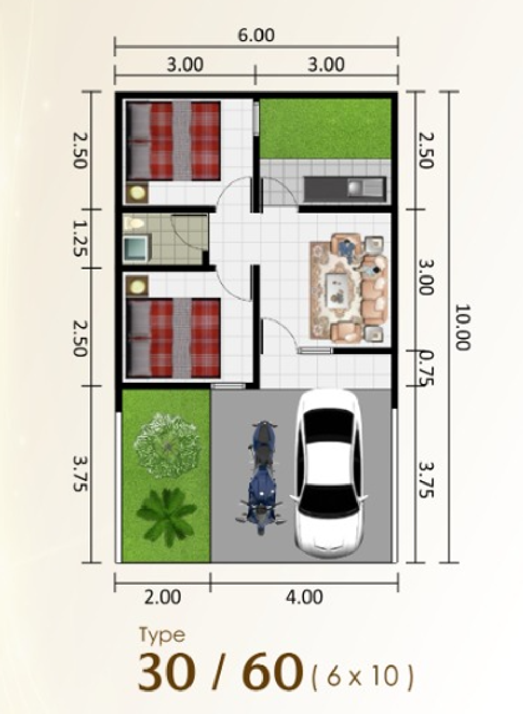 foto denah rumah tipe 30/60 perumahan MUTIARA BANGIL ASRI