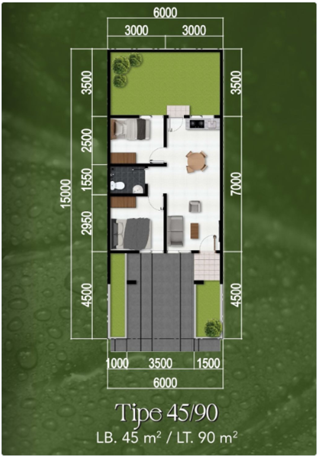 foto denah rumah tipe BIRKA 45/90 (611.730.000) perumahan HARMONI PARK BEKASI