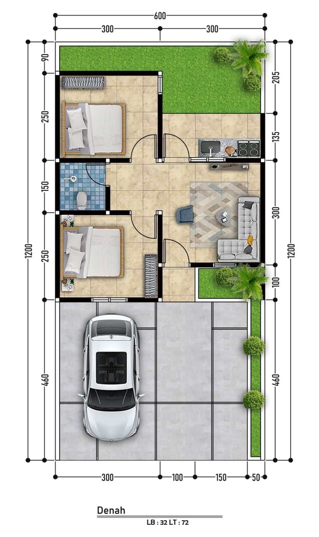 foto denah rumah tipe 30/72 perumahan Villa GSV