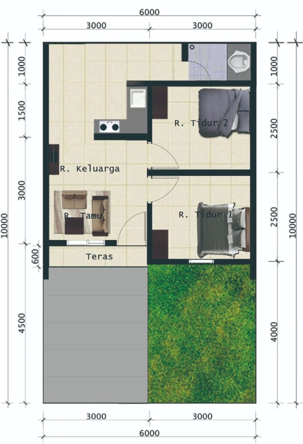 foto denah rumah tipe 36/60 perumahan Bumi Mutiara Indah 6 Tahap 2