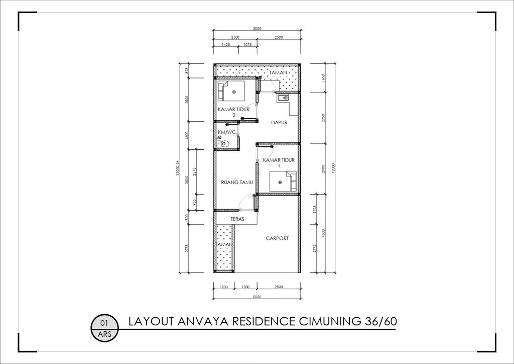 foto denah rumah tipe 36/60 perumahan ANVAYA RESIDENCE CIMUNING