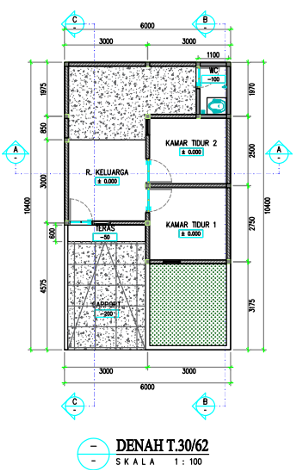 foto denah rumah tipe 30/62 perumahan Marisland Pakelan