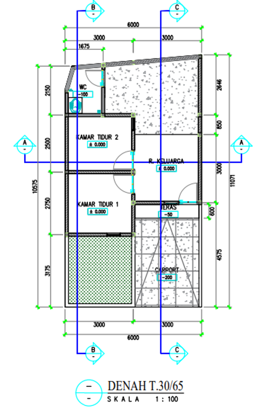 foto denah rumah tipe 30/65 perumahan Marisland Pakelan