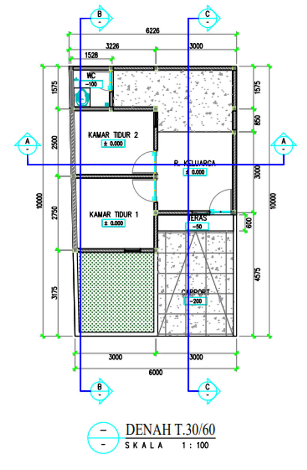 foto denah rumah tipe 30/61 perumahan Marisland Pakelan