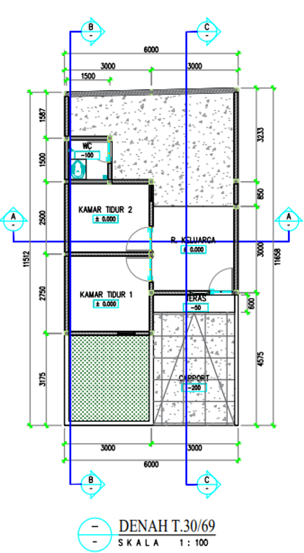 foto denah rumah tipe 30/69 perumahan Marisland Pakelan