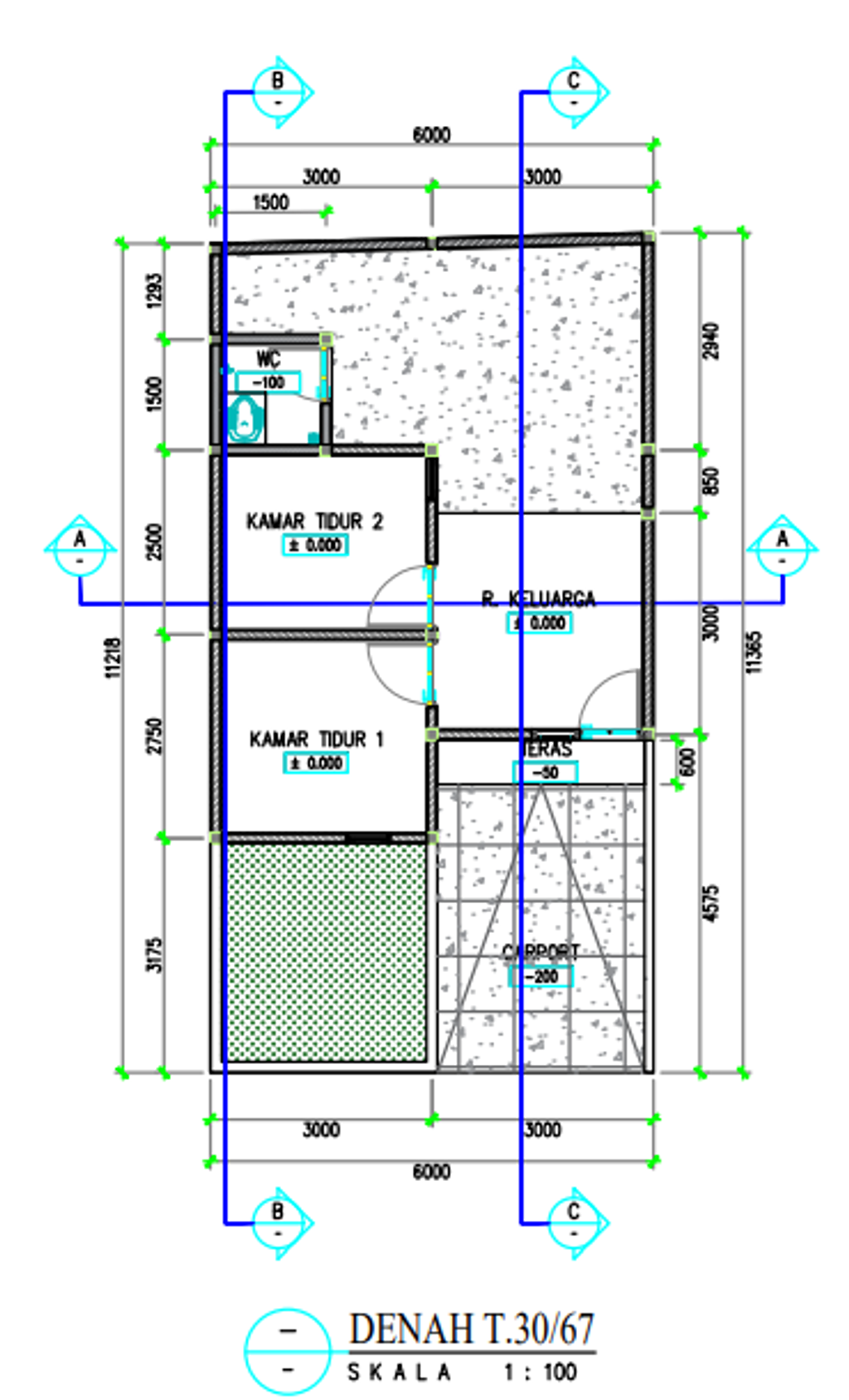 foto denah rumah tipe 30/67 perumahan Marisland Pakelan