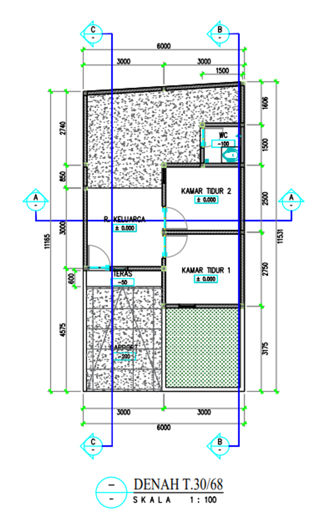 foto denah rumah tipe 30/68 perumahan Marisland Pakelan