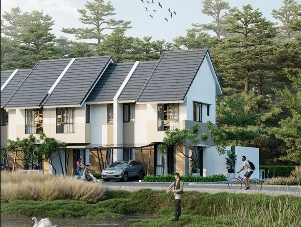 foto tampak rumah tipe BLUEBELL 918 perumahan Mutiara Gading City Cluster Okwood