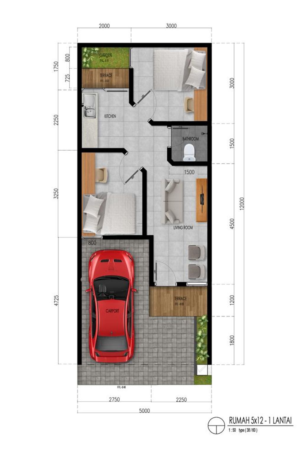 foto denah rumah tipe T. 38 perumahan THE PERMATA VILLAS