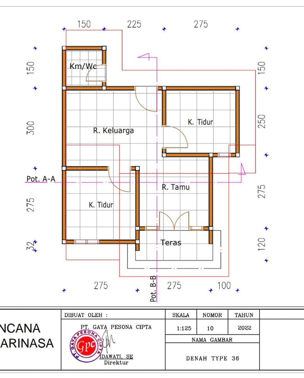 foto denah rumah tipe 36 perumahan PERUMAHAN BUMI FARINASA