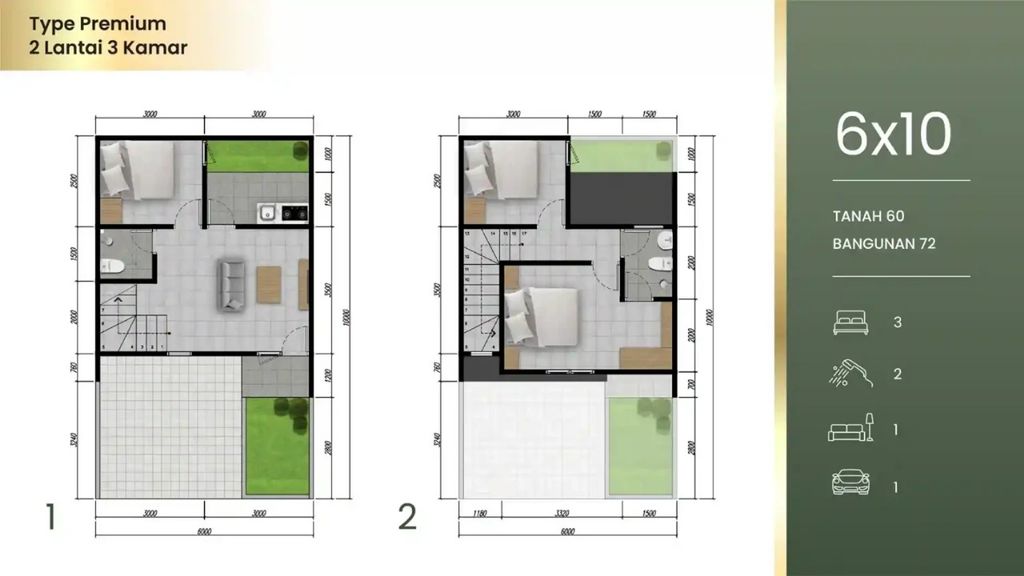 foto denah rumah tipe RUMAH 6X10 3 KT perumahan PARK SUNRISE B