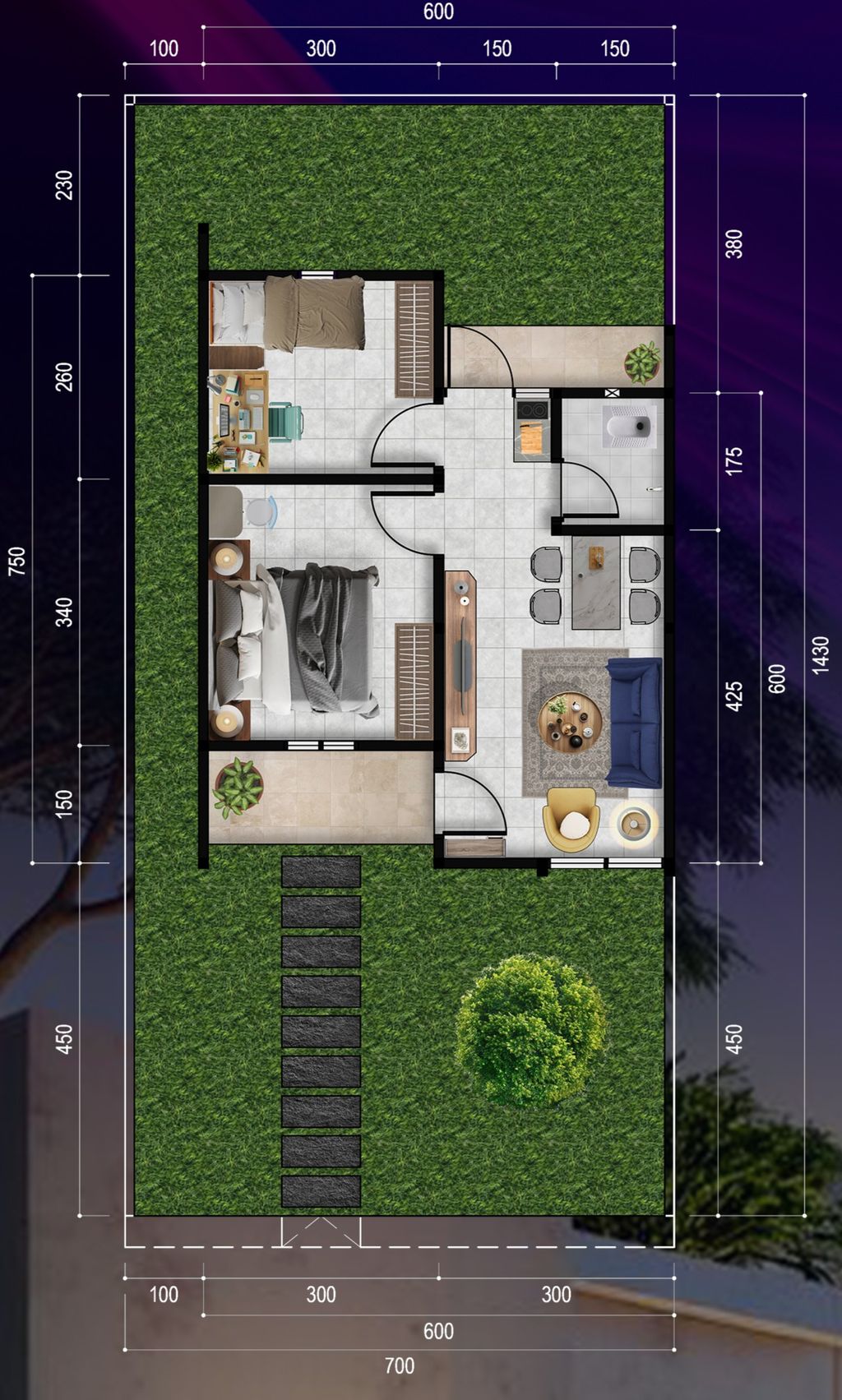 foto denah rumah tipe 36 perumahan BUKIT CENTRAL PARK Cluster Lavender