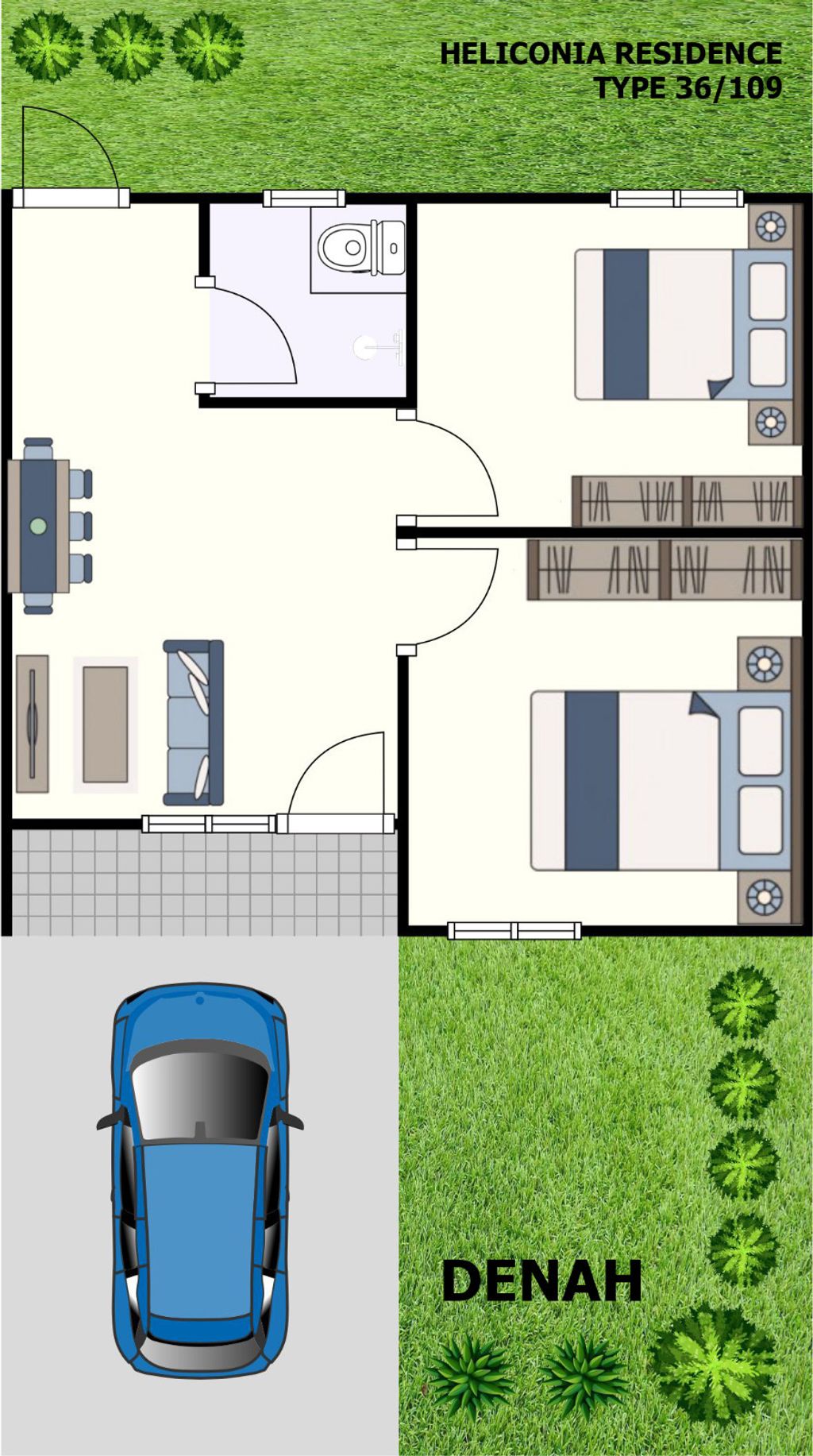 foto denah rumah tipe 36/109 perumahan HELICONIA RESIDENDCE