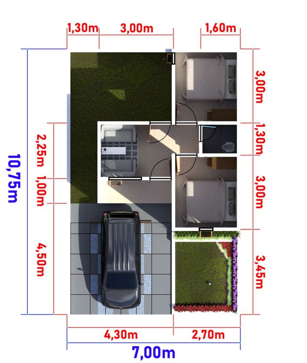 foto denah rumah tipe 28/75 perumahan Gora Town Palace Tahap 2 B
