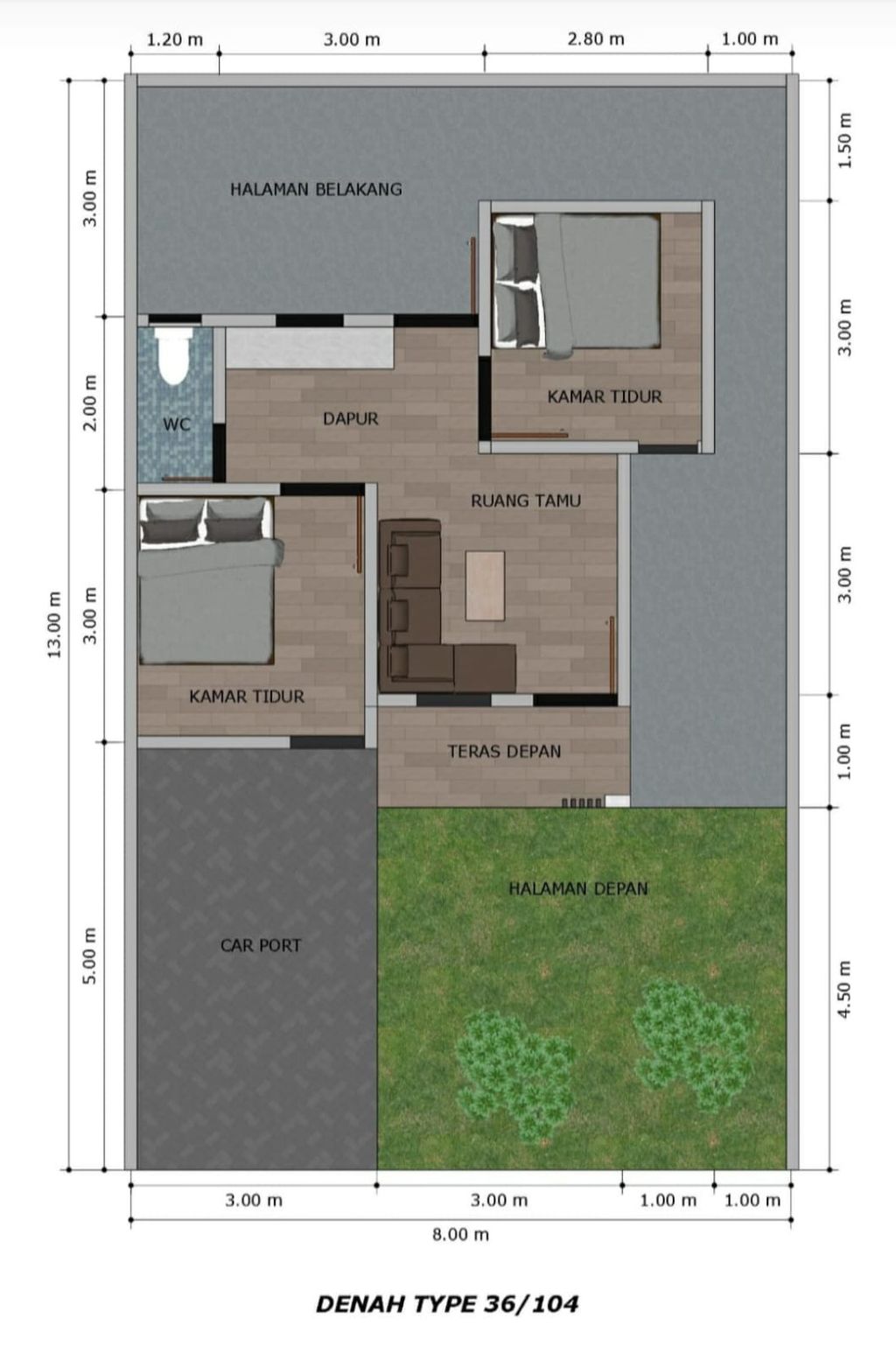 foto denah rumah tipe 36/104 perumahan PERMATA INDAH