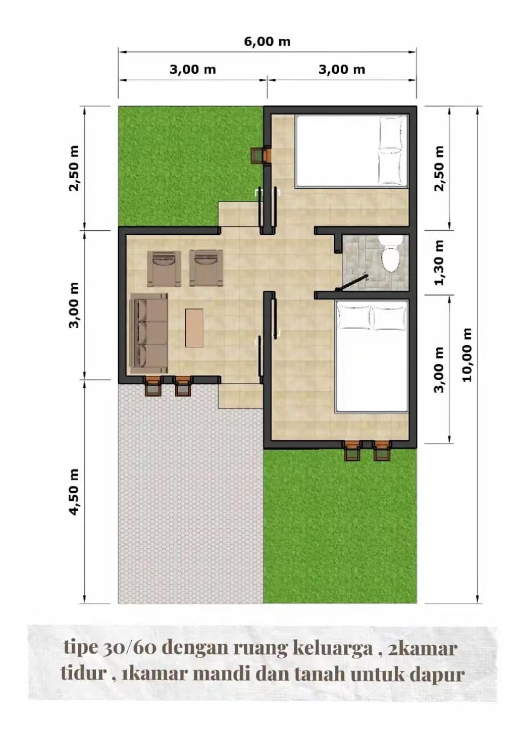 foto denah rumah tipe 30/60 perumahan Bumi Barukai Persada