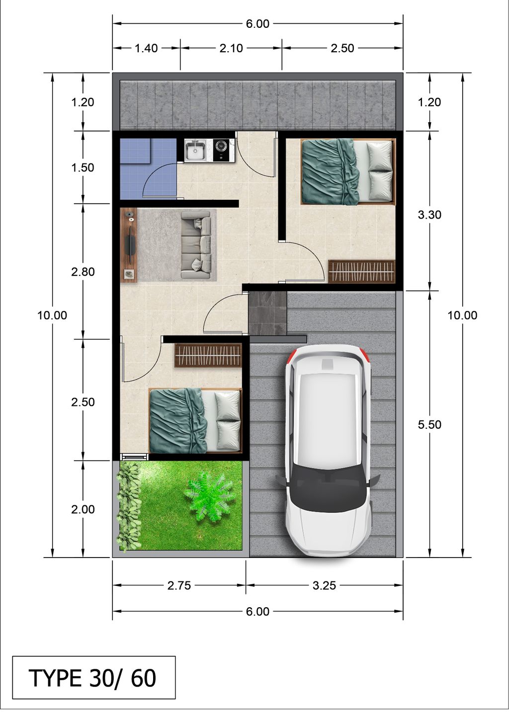 foto denah rumah tipe 30/60 (subsidi) perumahan ARETA TERRA
