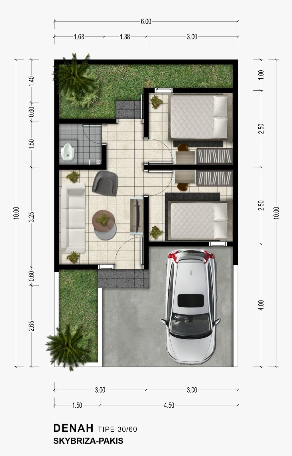foto denah rumah tipe AERO 30 perumahan MBR SKYBRIZA PAKIS