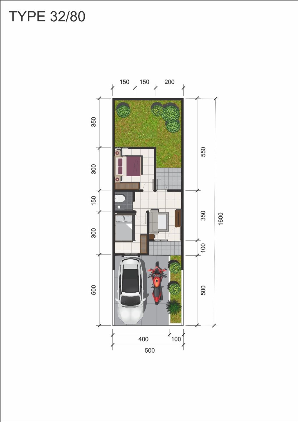 foto denah rumah tipe Aster B (32/80) perumahan GRAND PARK ANGGASWANGI (GPA)
