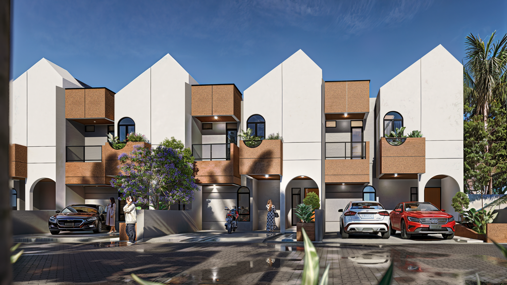 foto tampak rumah tipe Townhouse perumahan The Charlestown CW 1