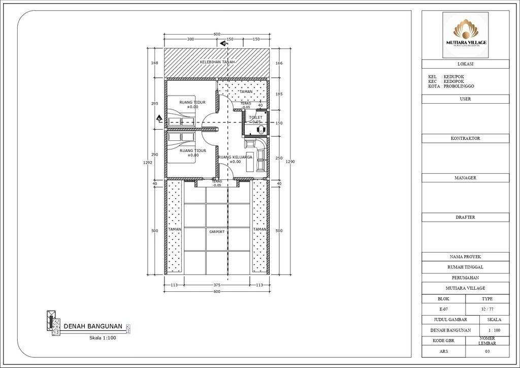 foto denah rumah tipe 32 perumahan MUTIARA VILLAGE CLUSTER 2 TAHAP 4