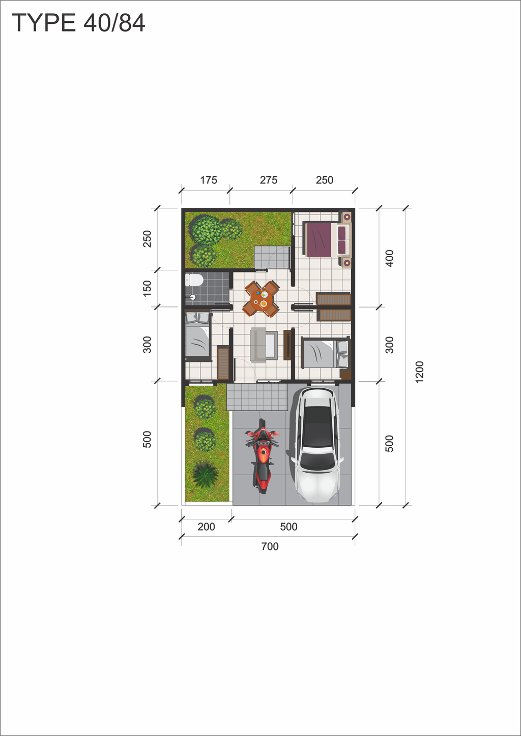 foto denah rumah tipe Daisy ( 40/84) perumahan GRAND PARK ANGGASWANGI (GPA)