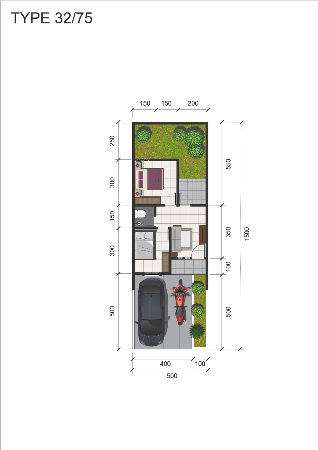 foto denah rumah tipe Aster A (32/75) perumahan GRAND PARK ANGGASWANGI (GPA)