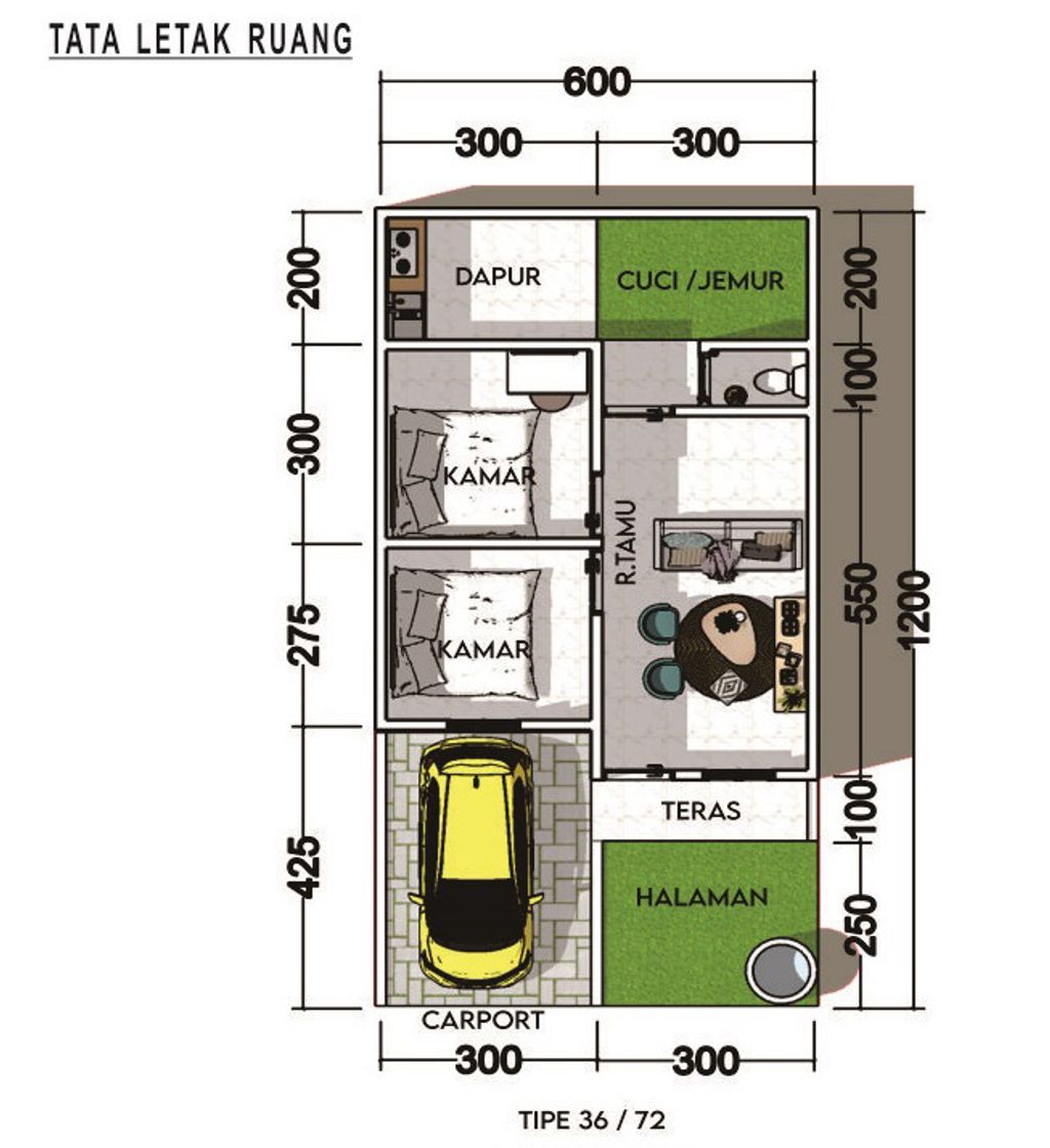 foto denah rumah tipe 36/72 perumahan BAITI JANNATI PERMAI