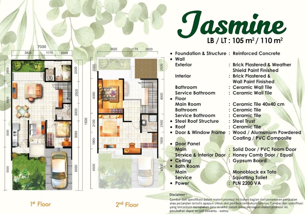 foto denah rumah tipe Jasmine perumahan GREEN PARK RESIDENCE