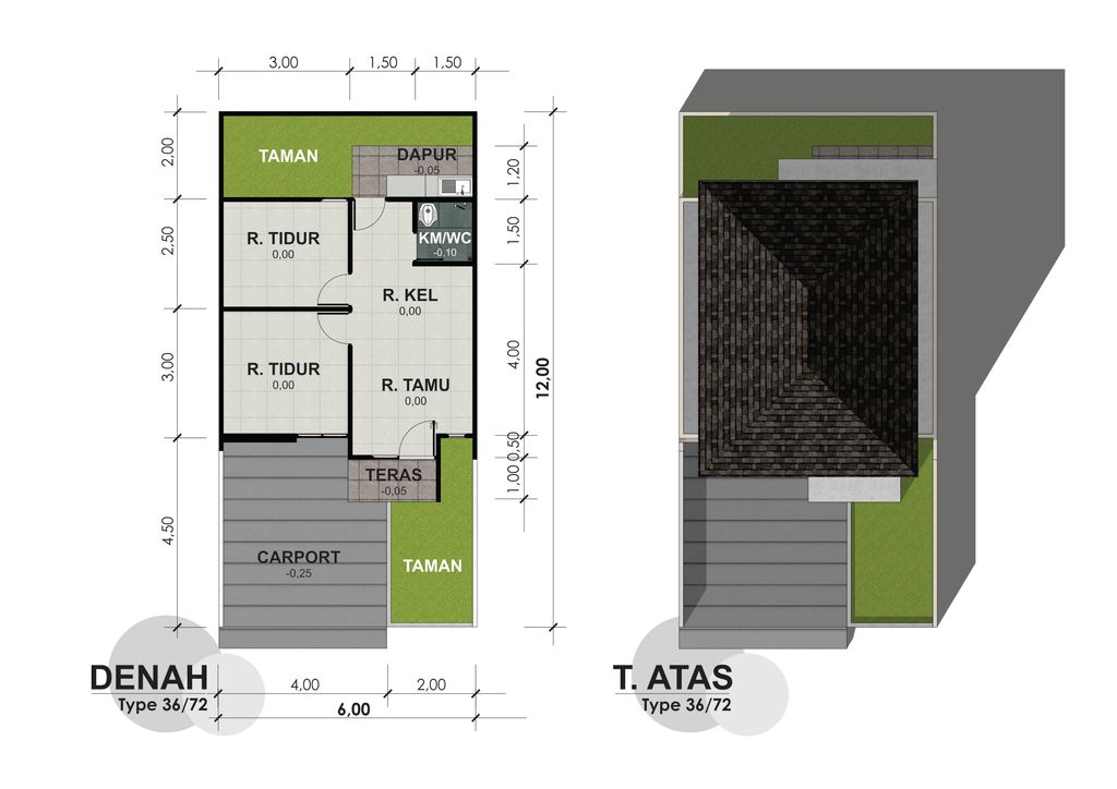 foto denah rumah tipe 36 perumahan Azzahra City Juanda