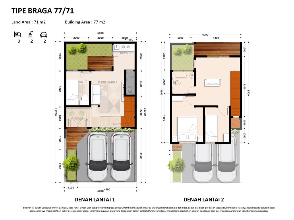 foto denah rumah tipe Braga 77/71 perumahan Royal Parahyangan
